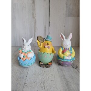 Happy Easter bunny spring chick egg figure pastel set carrot flower bow